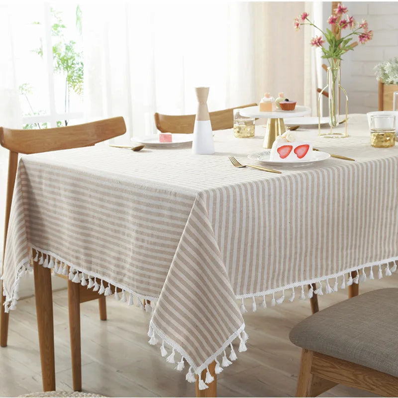 Nappe Coton &amp; Lin à Rayures – Style Bohème avec Franges – Multi Tailles