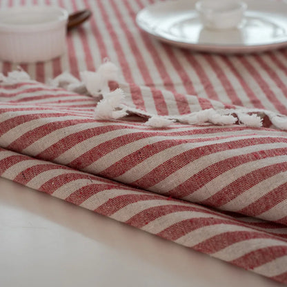 Nappe Coton &amp; Lin à Rayures – Style Bohème avec Franges – Multi Tailles