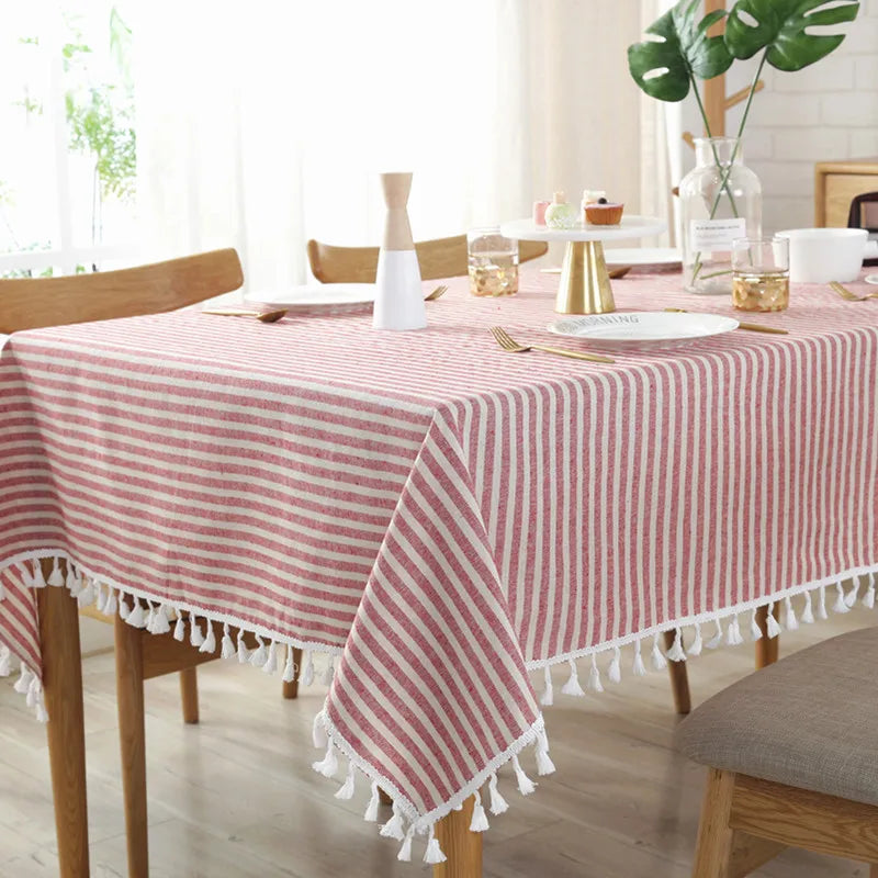 Nappe Coton &amp; Lin à Rayures – Style Bohème avec Franges – Multi Tailles