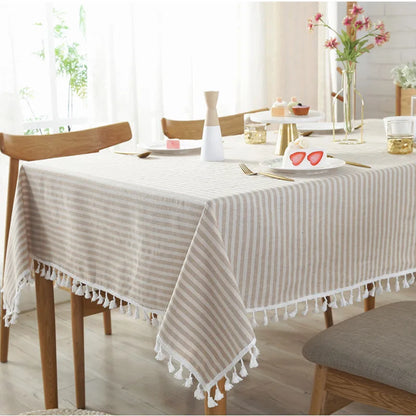 Nappe Coton &amp; Lin à Rayures – Style Bohème avec Franges – Multi Tailles