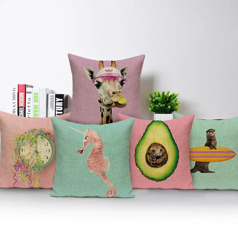 Housse de Coussin Décorative Animaux 🐱🦩 | Motifs Cartoon – Canapé, Chambre &amp; Voiture