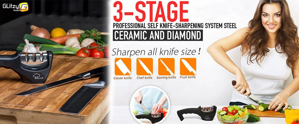 Aiguiseur de Couteaux Professionnel – 3 ou 4 Étapes, Diamond/Céramique/Tungstène