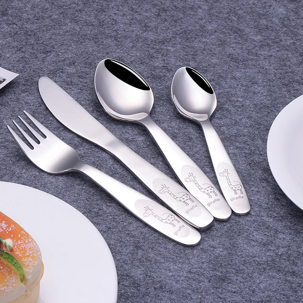 Couverts Enfants Girafe 🦢 | Inox 304 – Couteau, Fourchette, Cuillère &amp; Set 4 Pièces