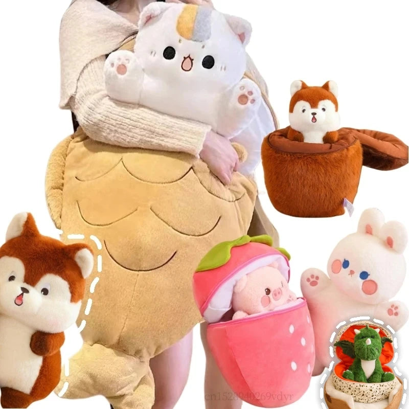 Peluche Kawaii Géante – Chat Taiyaki, Lapin Fraise &amp; Animaux Mignons | Coussin Doudou