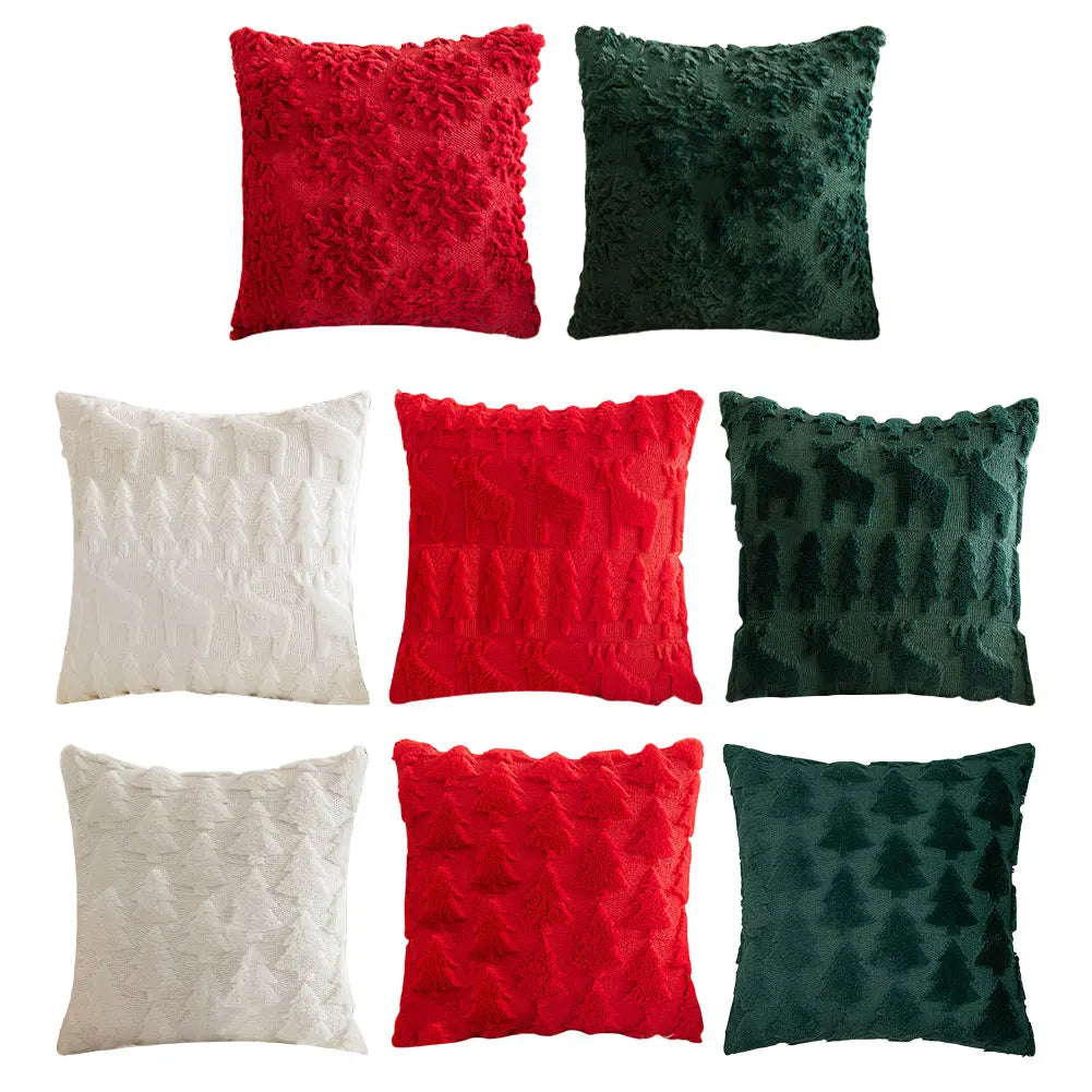 Housse de Coussin Noël 🎄 | Peluche Douce 45x45 cm – Arbre, Renne – Déco Fêtes