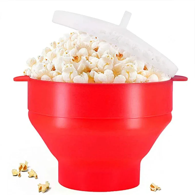 Bol à Popcorn en Silicone – Pliable, Alimentaire, Micro‑Ondes, avec Couvercle