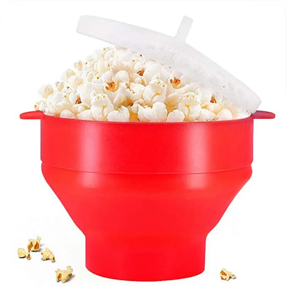 Bol à Popcorn en Silicone – Pliable, Alimentaire, Micro‑Ondes, avec Couvercle