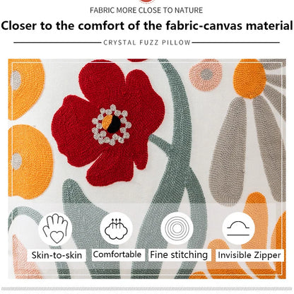Housse de Coussin Boho Florale Brodée – Coton Doux | Déco Canapé &amp; Lit