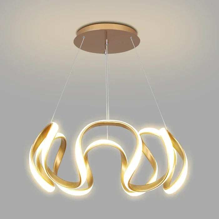 Lustre LED Suspendu Style Nordique – Design Art – Or, Noir ou Chrome – Dimmable Télécommande – Salon &amp; Cuisine
