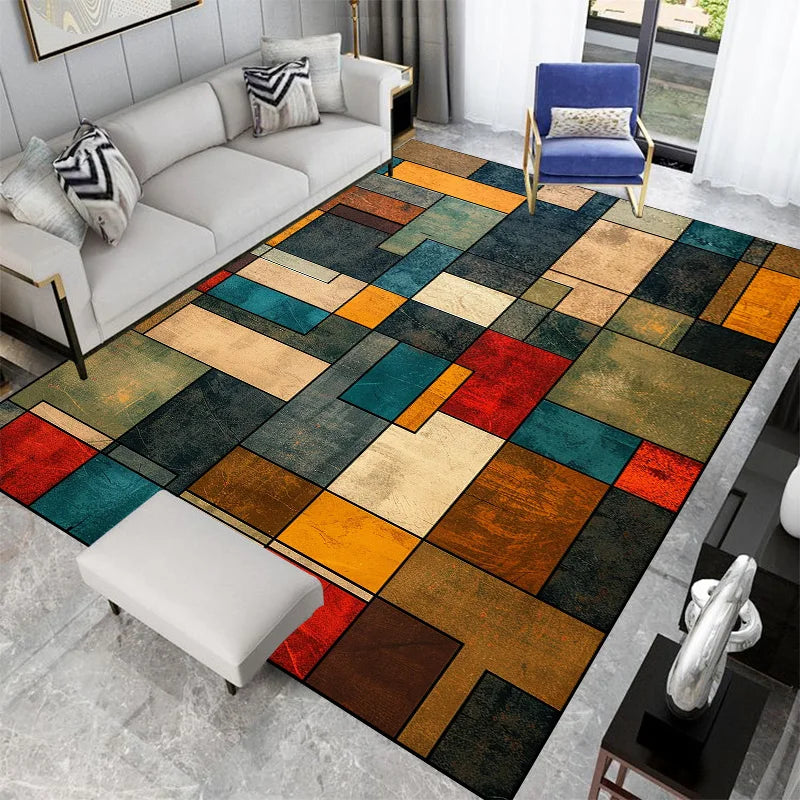 Tapis Géométrique Nordique – Lavable, Antidérapant, Style Scandinave