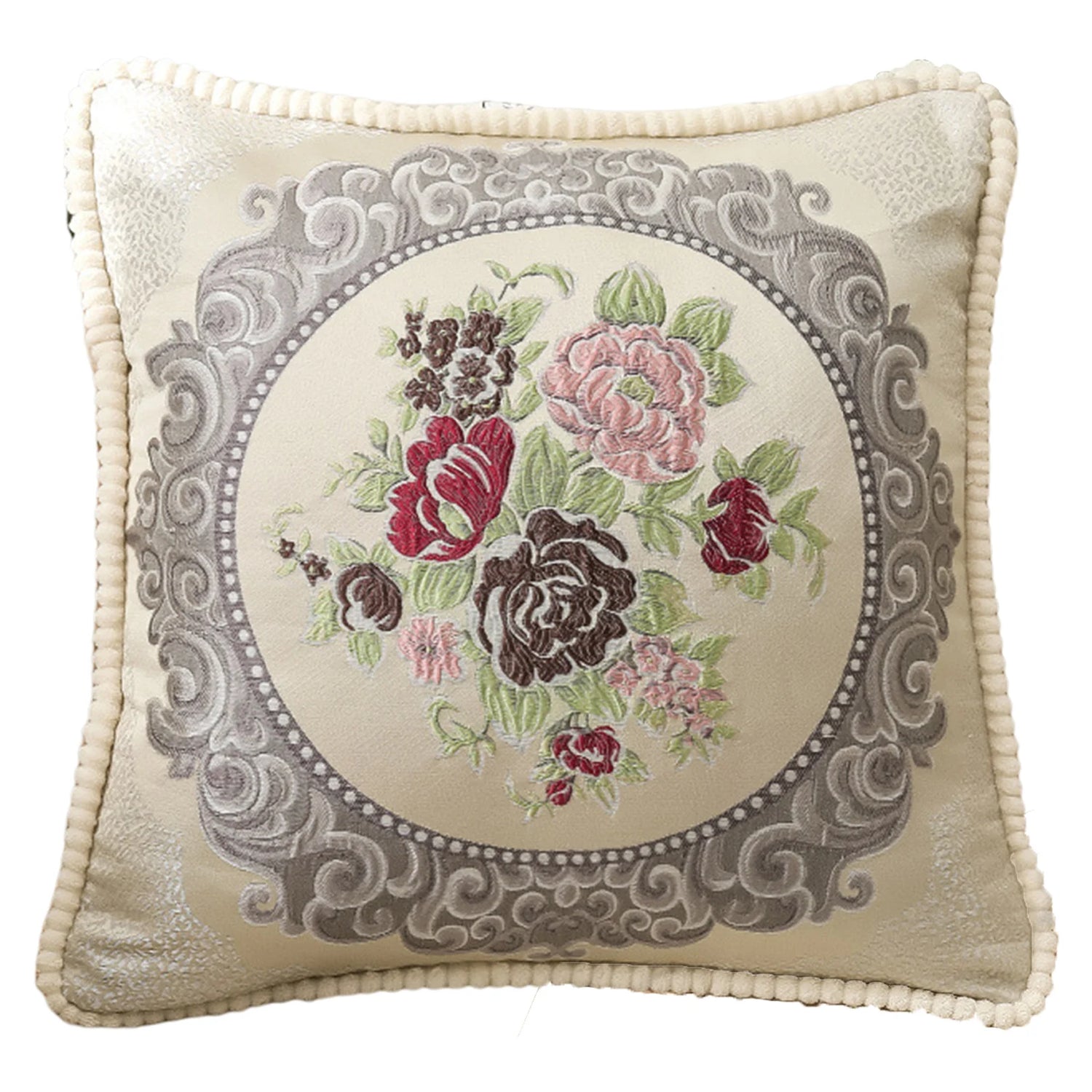 Housse de Coussin Décorative Jacquard 🌸 | Motifs Brodés – Douce &amp; Lavable