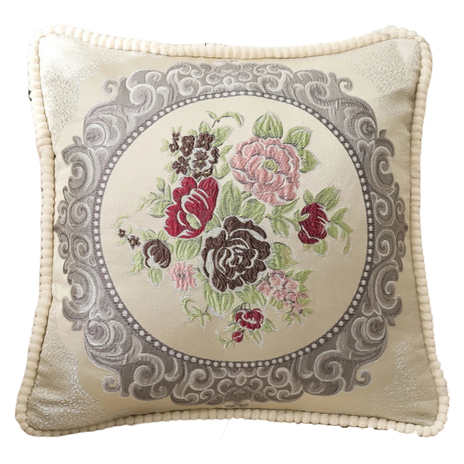 Housse de Coussin Décorative Jacquard 🌸 | Motifs Brodés – Douce &amp; Lavable