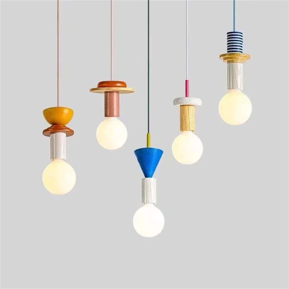 Suspension Bois Style Nordique – LED E27 Dimmable – 8 Formes – Salon, Chambre &amp; Restaurant
