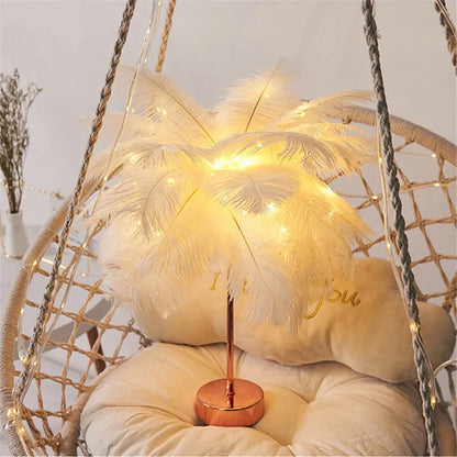 Lampe de Table Plumes LED – Touch Control &amp; Rechargeable – Déco Chambre &amp; Mariage