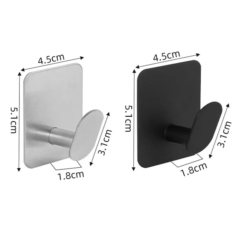 Crochets Muraux Inox Adhésif 🪩 | Sans Perçage – Noir ou Argenté – Pack 1, 2 ou 4 pcs