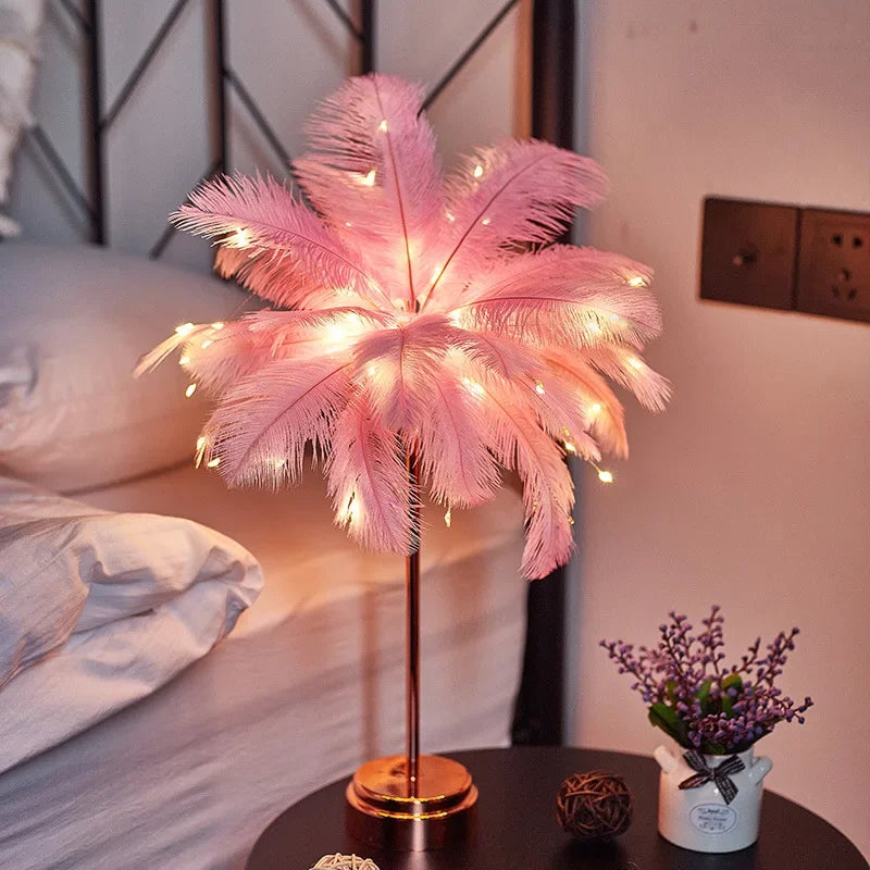 Lampe de Table Plumes LED – Touch Control &amp; Rechargeable – Déco Chambre &amp; Mariage