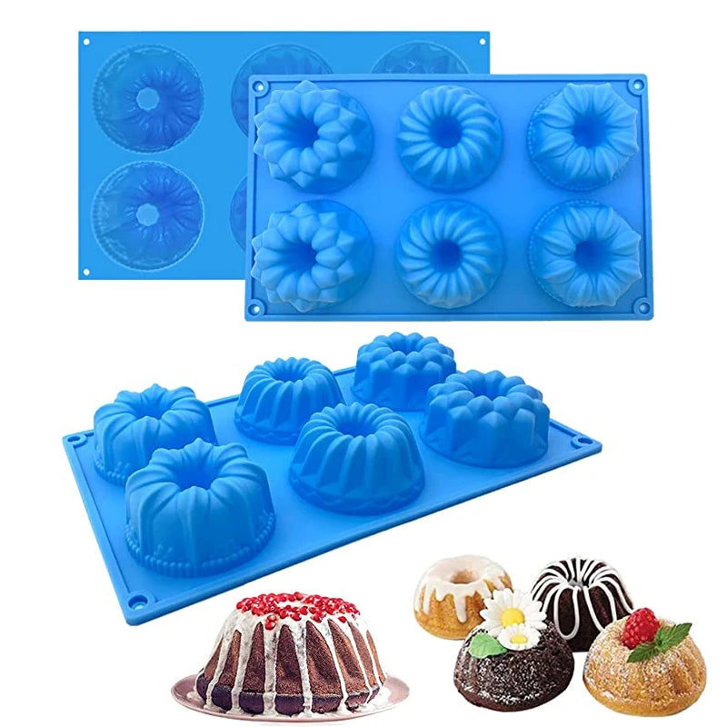 Moule Silicone 6 Cavités 🎂 | Fleur, Spirale &amp; Tour – Rose ou Bleu – Pâtisserie &amp; Savon