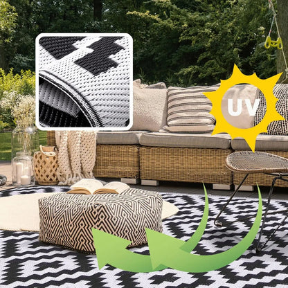 Tapis Extérieur Imperméable Réversible – Matière Recyclée – Terrasse, Balcon &amp; Pique-nique | 5 Tailles