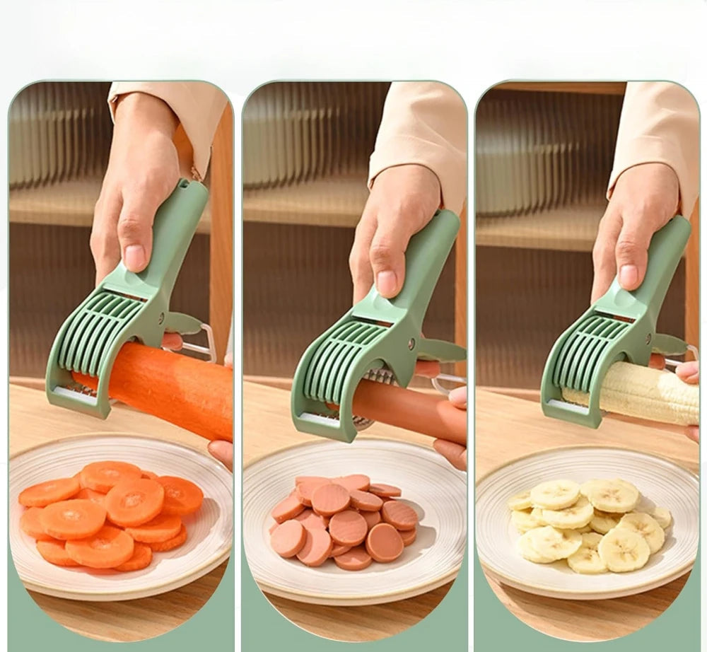 Trancheur Multifonction Inox – Légumes, Fruits &amp; Saucisses | Vert &amp; Orange