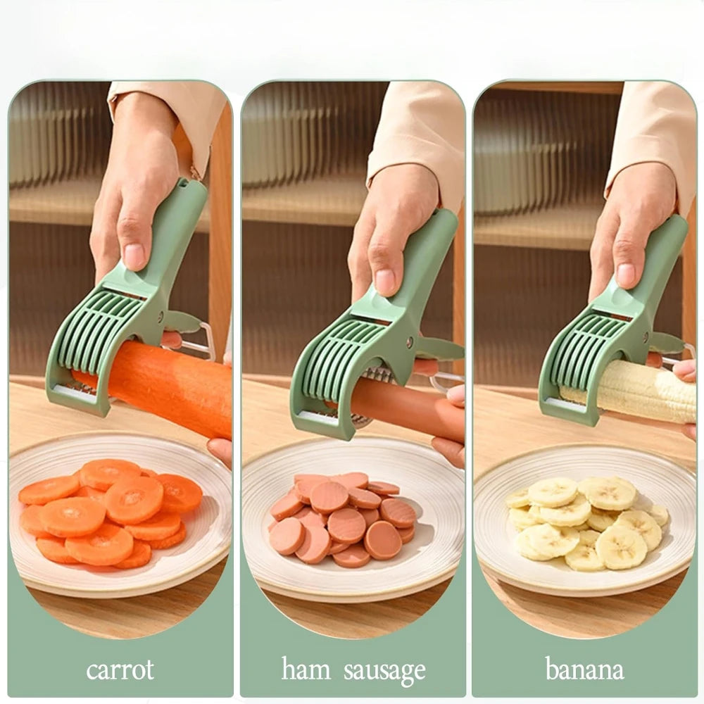 Trancheur Multifonction Inox – Légumes, Fruits &amp; Saucisses | Vert &amp; Orange