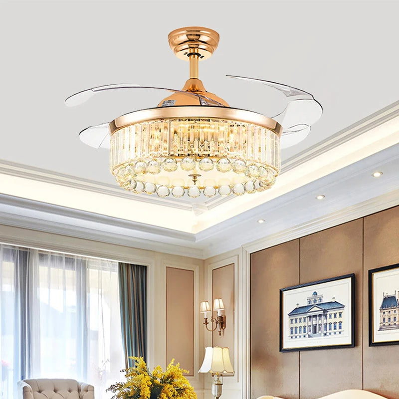 Ventilateur de Plafond LED Cristal &amp; Or – Télécommande, Dimmable, 3 Designs | Crystal Ceiling Fan