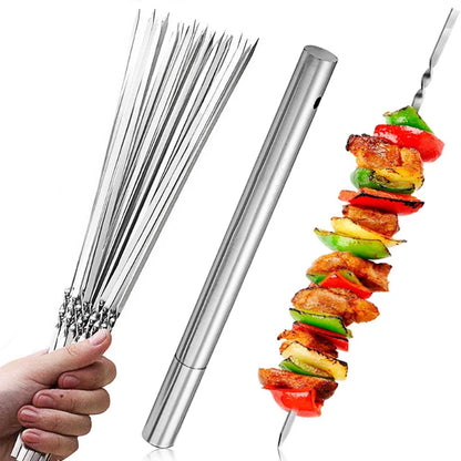 Brochettes Inox Réutilisables – Barbecue, Grill &amp; Camping (10/15/20 pièces + Tube)