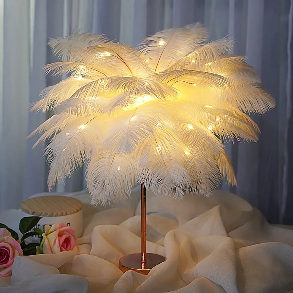 Lampe de Table Plumes LED – Touch Control &amp; Rechargeable – Déco Chambre &amp; Mariage