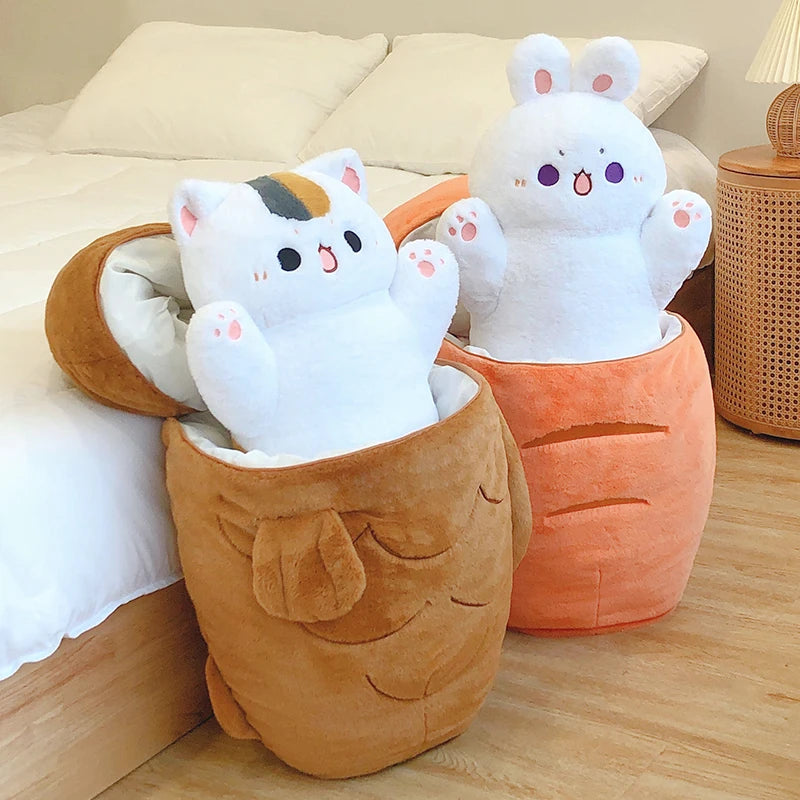 Peluche Kawaii Chat Taiyaki &amp; Lapin Carotte – Coussin Doudou Anime | 27 à 80cm