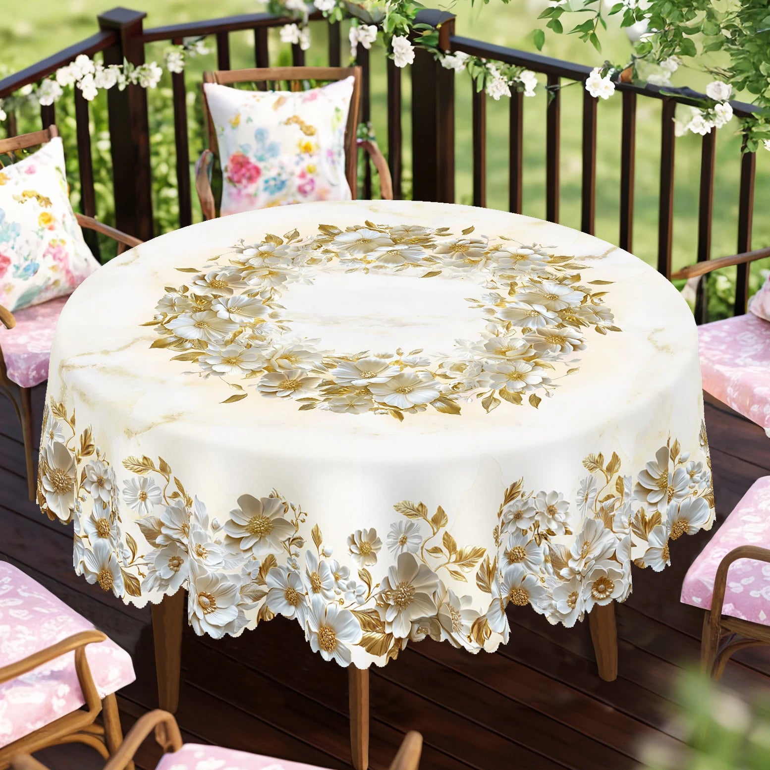 Nappe Florale Printanière Imperméable – Impression 3D – Ronde ou Carrée