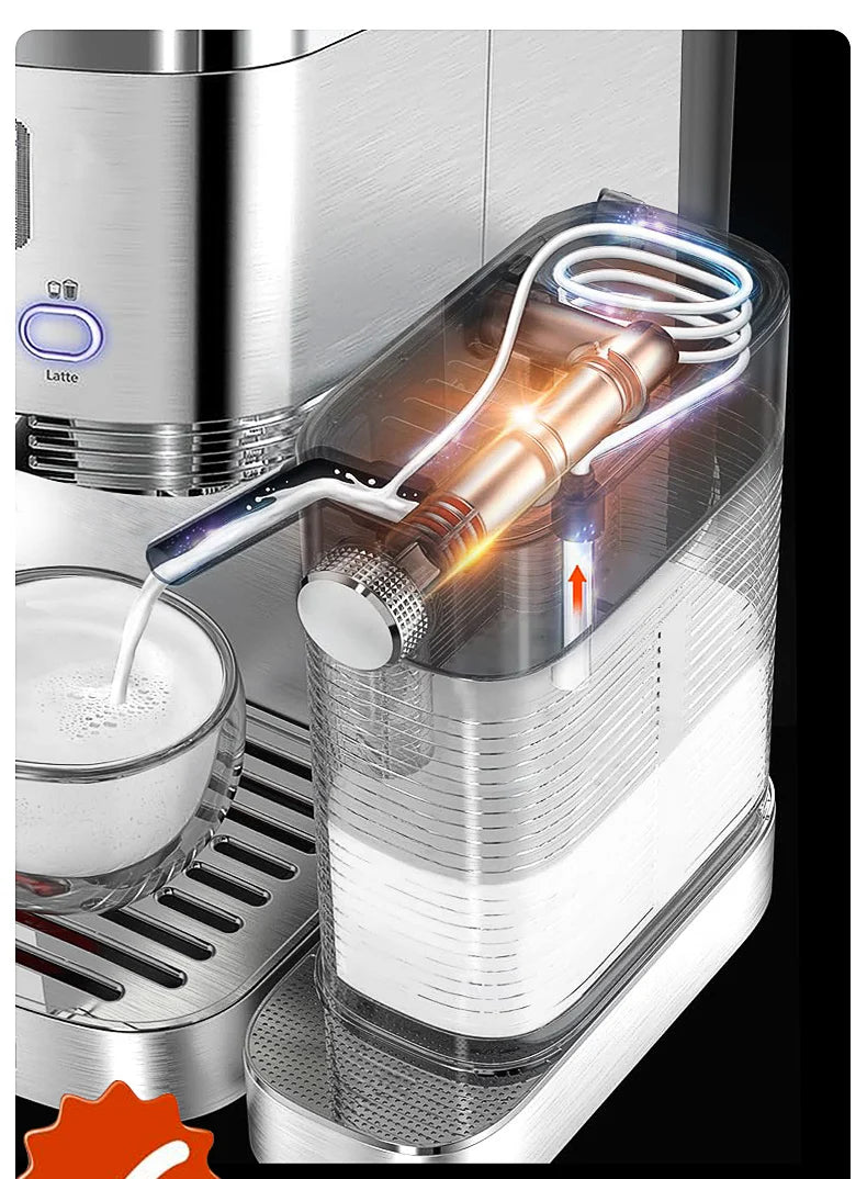 Machine à Café Expresso Automatique 20 Bars – Mousseur de Lait Intégré, Acier Inoxydable, Cappuccino &amp; Latte