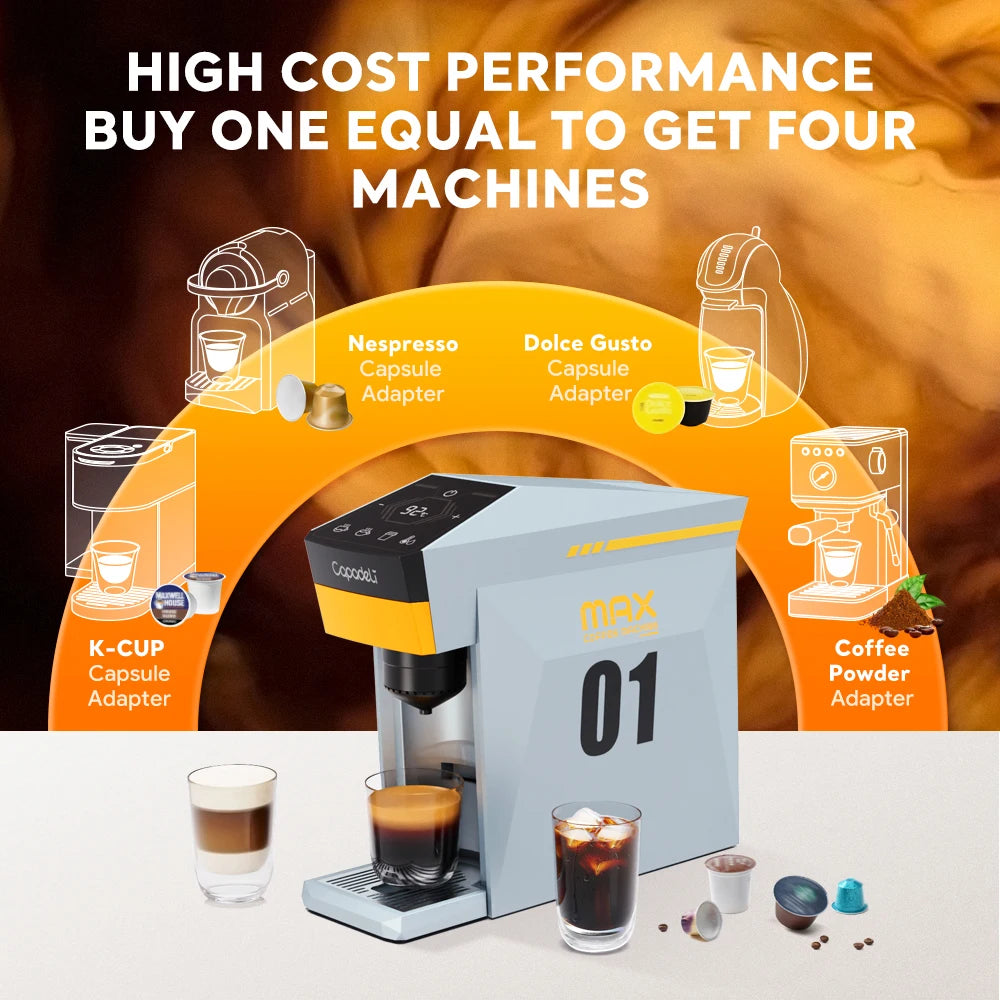 Machine à Café Capsules 4-en-1 Capadeli – Compatible Nespresso, DG, K-Cup &amp; Café Moulu