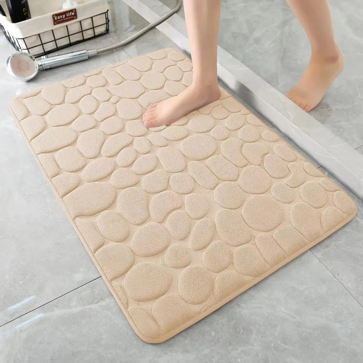 Tapis de Bain Antidérapant – Memory Foam – Effet Galets – 40×60 / 50×80 cm