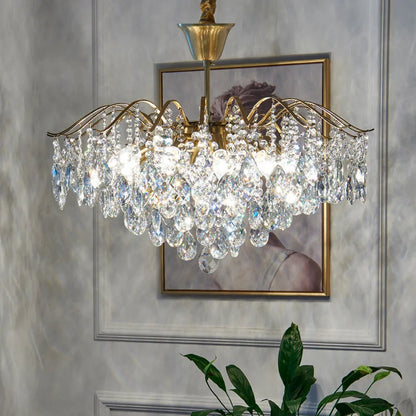 Lustre Cristal Style Français – LED E14 – Cristal Transparent ou Ambré – 3 Tailles – Salon &amp; Salle à Manger