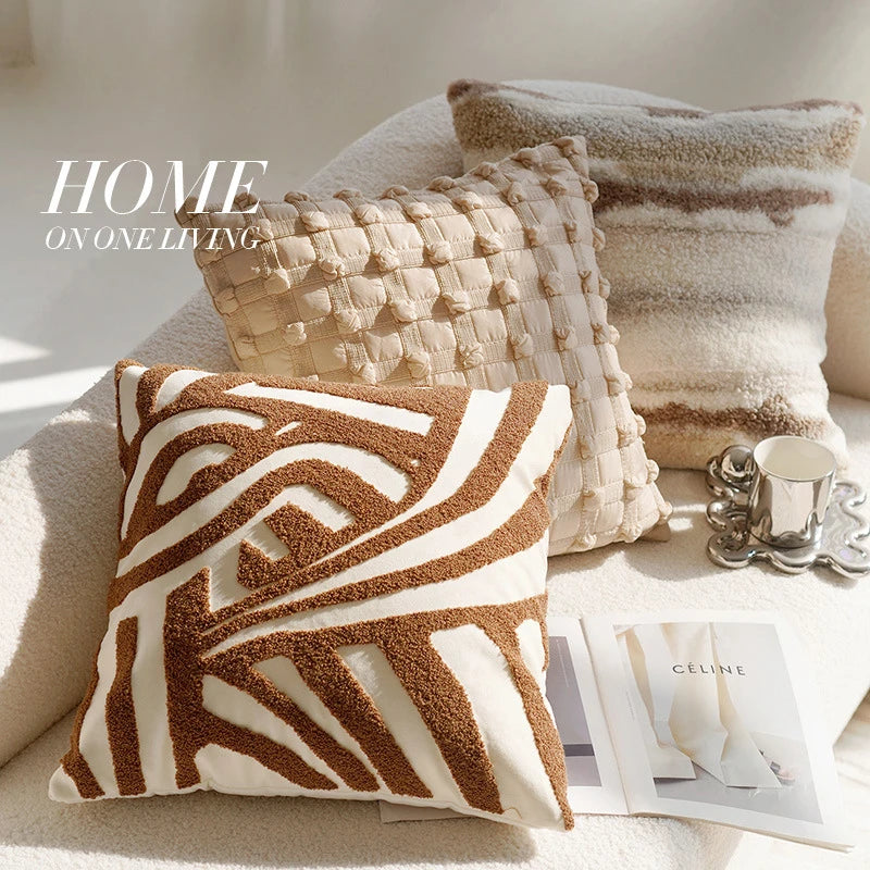 Housse de Coussin Nordique Vintage 🌿 | Jacquard 45x45 cm – 21 Coloris – Style Light Luxury