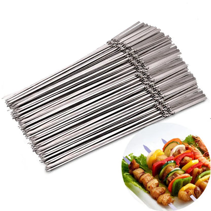 Brochettes Inox Réutilisables – Barbecue, Grill &amp; Camping (10/15/20 pièces + Tube)