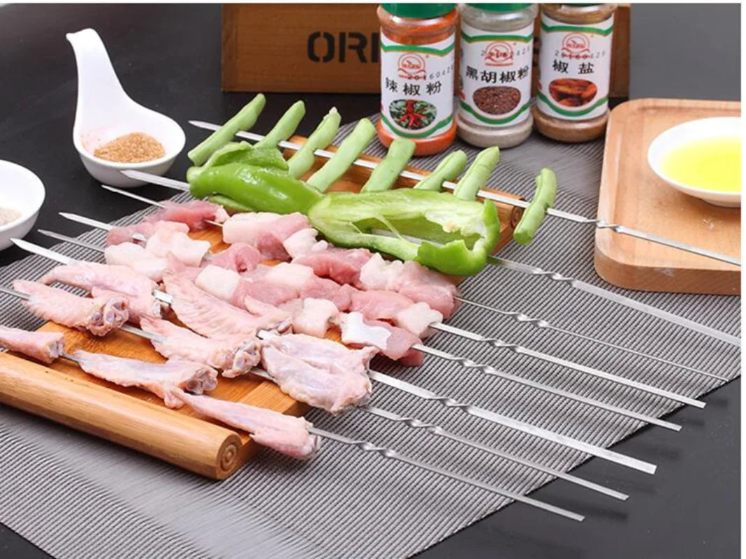 Brochettes Inox Réutilisables – Barbecue, Grill &amp; Camping (10/15/20 pièces + Tube)