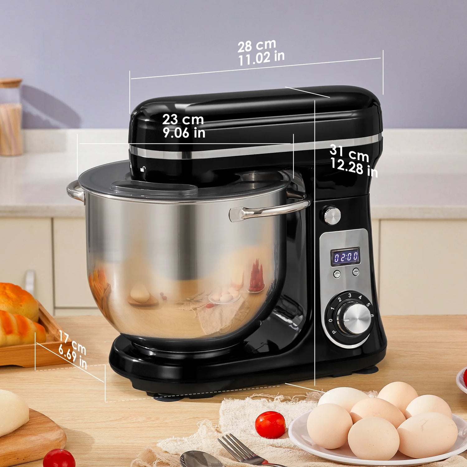 BioloMix 6L Stand Mixer – 1200W, 6 Speeds, Quiet, Whisk / Dough Hook / Beater