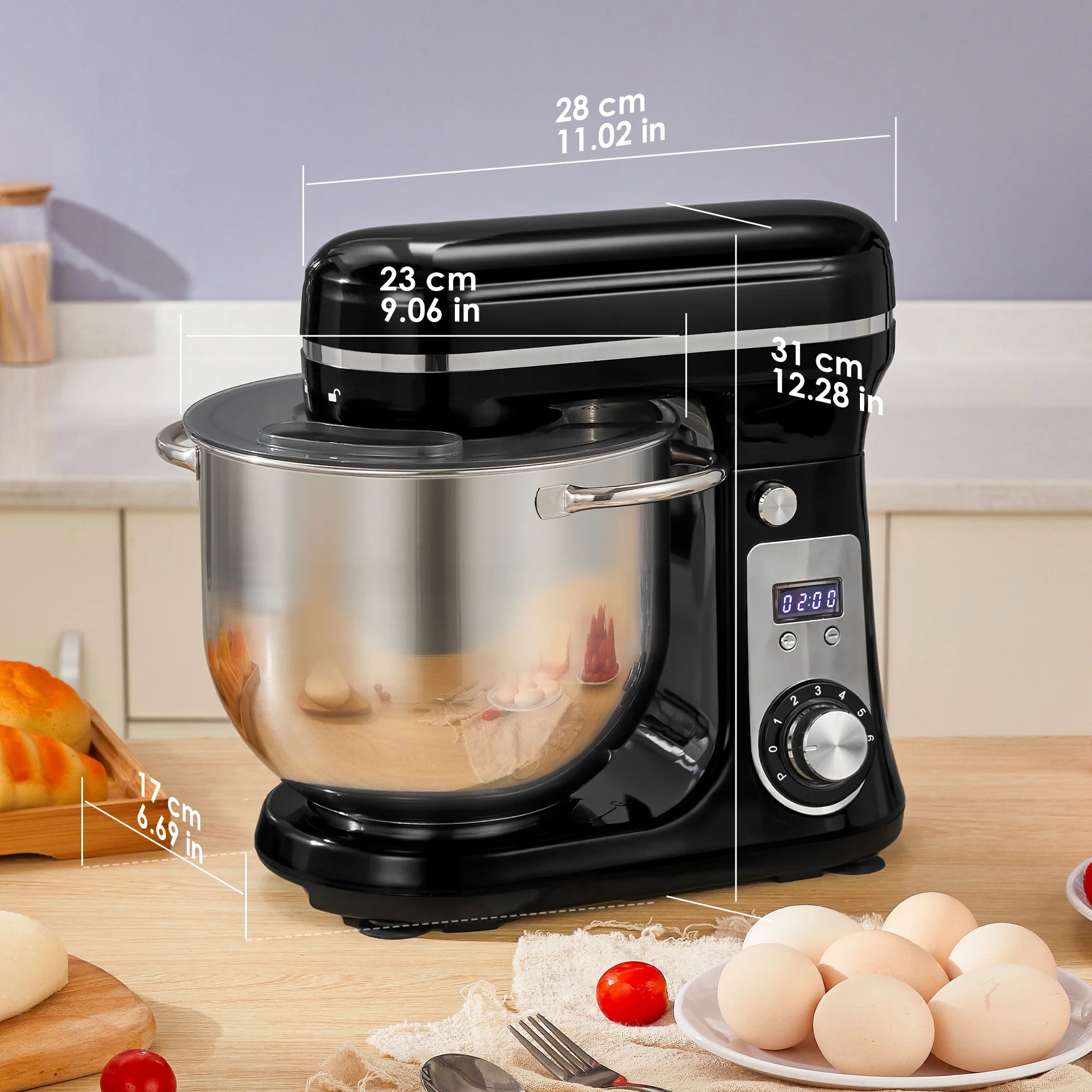 BioloMix 6L Stand Mixer – 1200W, 6 Speeds, Quiet, Whisk / Dough Hook / Beater