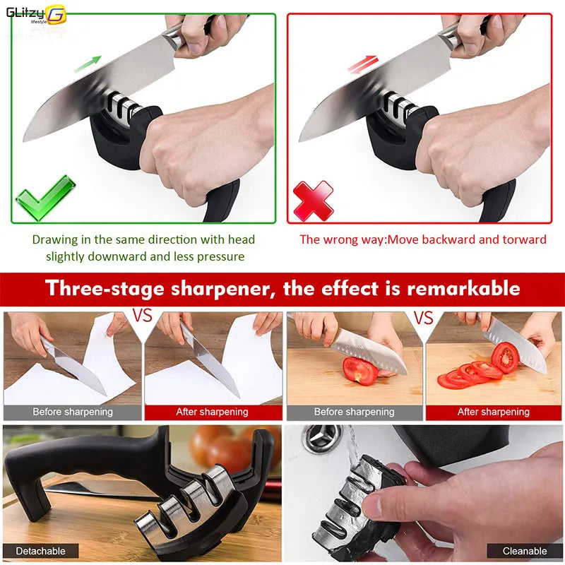Aiguiseur de Couteaux Professionnel – 3 ou 4 Étapes, Diamond/Céramique/Tungstène
