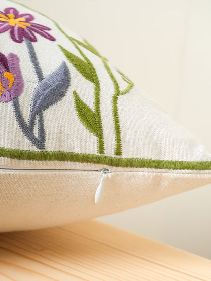 Housse de Coussin Brodée 🌸 | Fleurs &amp; Oiseaux – 3 Tailles – Zip Invisible – Déco Canapé