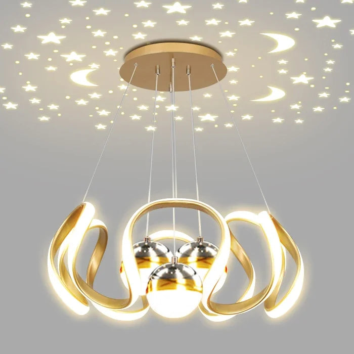 Lustre LED Suspendu Style Nordique – Design Art – Or, Noir ou Chrome – Dimmable Télécommande – Salon &amp; Cuisine