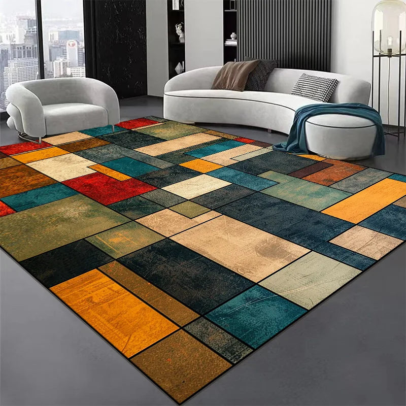Tapis Géométrique Nordique – Lavable, Antidérapant, Style Scandinave