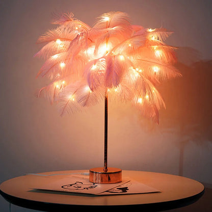 Lampe de Table Plumes LED – Touch Control &amp; Rechargeable – Déco Chambre &amp; Mariage
