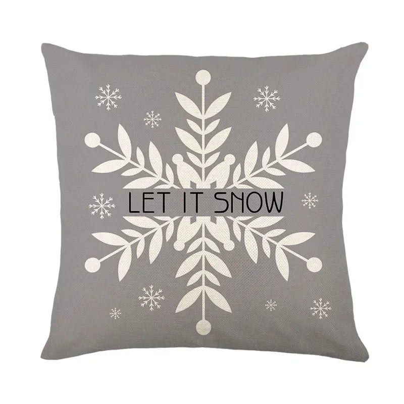 Housse de Coussin Noël ❄️🦨 | Flocons &amp; Cerfs – Décoration Fêtes &amp; Canapé