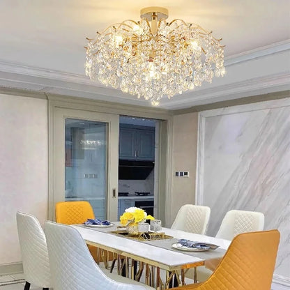 Lustre Cristal Doré LED 3 Couleurs – 6 à 14 Têtes, Plafonnier Luxe Moderne | Gold Crystal Chandelier