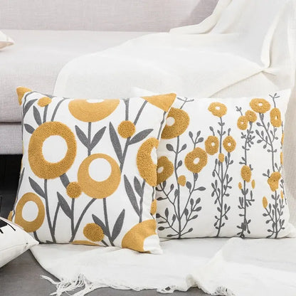 Housse de Coussin Boho Florale Brodée – Coton Doux | Déco Canapé &amp; Lit