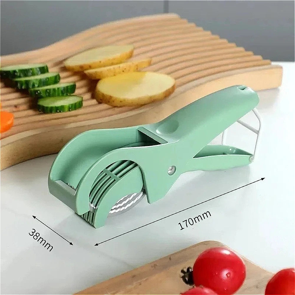 Trancheur Multifonction Inox – Légumes, Fruits &amp; Saucisses | Vert &amp; Orange