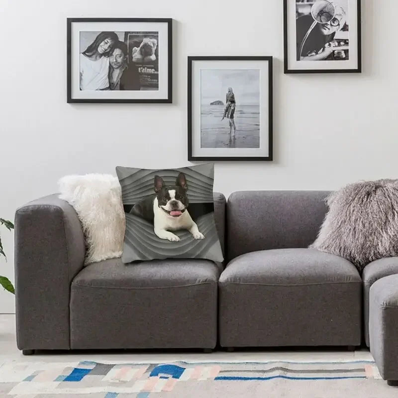 Housse de Coussin Boston Terrier – Impression Double Face | 7 Tailles