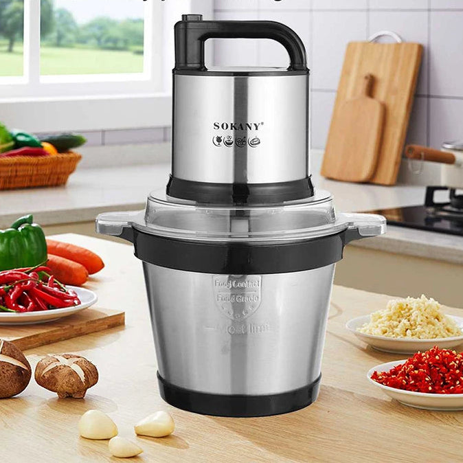 Hachoir à Viande Électrique 3 Vitesses – Inox, Mixeur Multifonction Légumes &amp; Viande, 2L