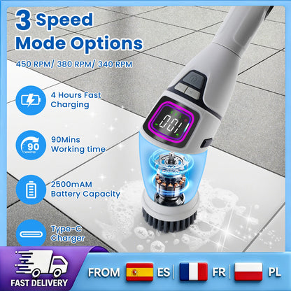 Brosse Électrique de Nettoyage Sans Fil – Télescopique 33-128cm, IPX7 | 13 Têtes